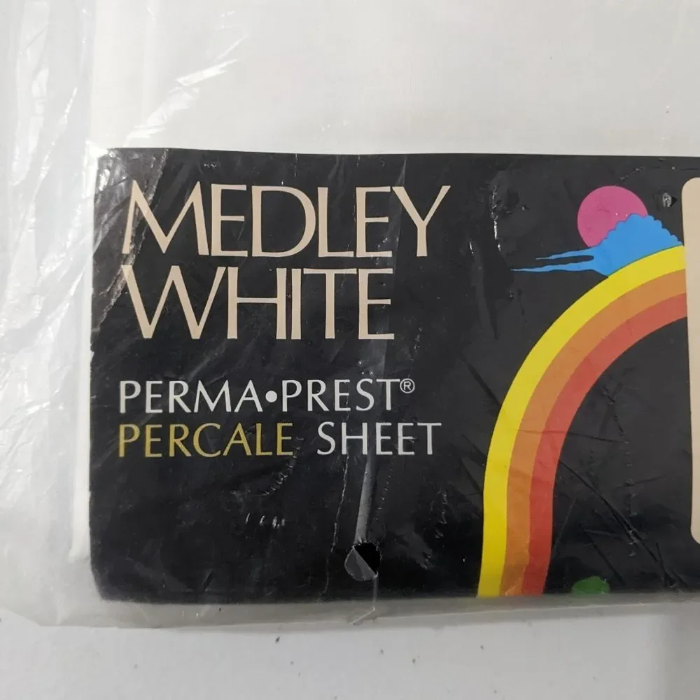 Medley White Vintage Full Flat Sheet Sears Perma Prest Percale Cotton Blend New - Picture 2 of 7